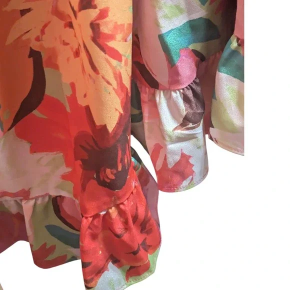 Vince Camuto Womens Floral Ruffle V-Neck Tiered Midi Dress Pink Orange Size 16 - Picture 8 of 8